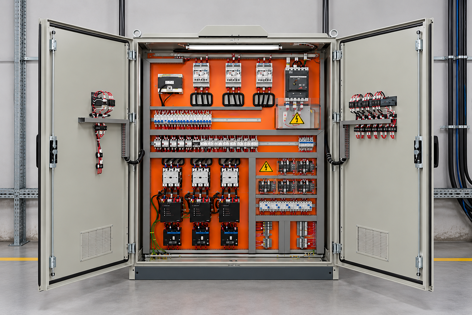 Painel elétrico industrial organizado e identificado